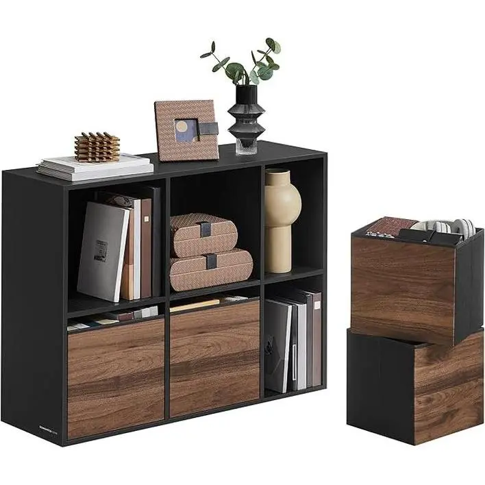 SONGMICS HOME Minimalist Cube Storage Organizer Bookshelf - Toolless Assembly, Flexible, 6 Compartments, 4 Fabric Drawers, Antitip Safety Kit, 38.3 lb Capacity, Enhances Home Decor, 10.6x32.7x24.3 In, Minimalist Style, Flexible，Toolless Assembly