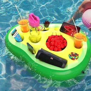 1 inflatable floating drink tray for a summer swimming pool party avocado/pineapple/coconut tree/rainbow multi-style water bar with ice slot cups.