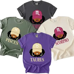 Full 12 Zodiac Sign Comfort Colors T Shirt – Cute Zodiac Girl Astrology Tee for Scorpio, Pisces & Taurus, Trendy Glitter Hat Graphic Design, Soft Washed Cotton Unisex Gift Womenswear - TrendWear USA