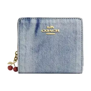 COACH Snap Wallet With Gold Carriage Charm And Denim-Leather Blend For Women In Light Indigo