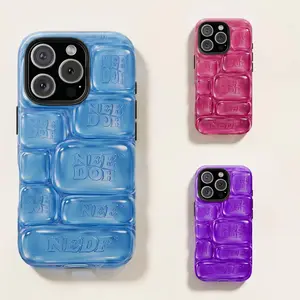 Super Solid Squish Printed 3D Effect Tough Phone Case, Cool Crush IceCube Phone Case, 3D Visual Printed Graphic Hard Phone Cover, Phone Accessories