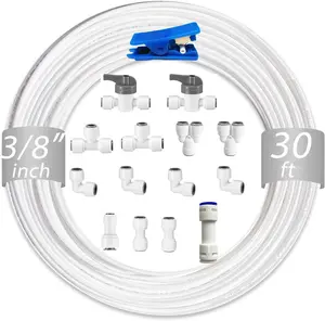 NSF 3/8" inch Water Line Tubing and Push to Connect Fittings for Reverse Osmosis Water Filter RO fittings,15 pcs connetors+30  3/8" O.D. (9.5mm) water tubing.