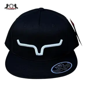 Kimes Ranch Black Snapback Hat with White Horns Logo