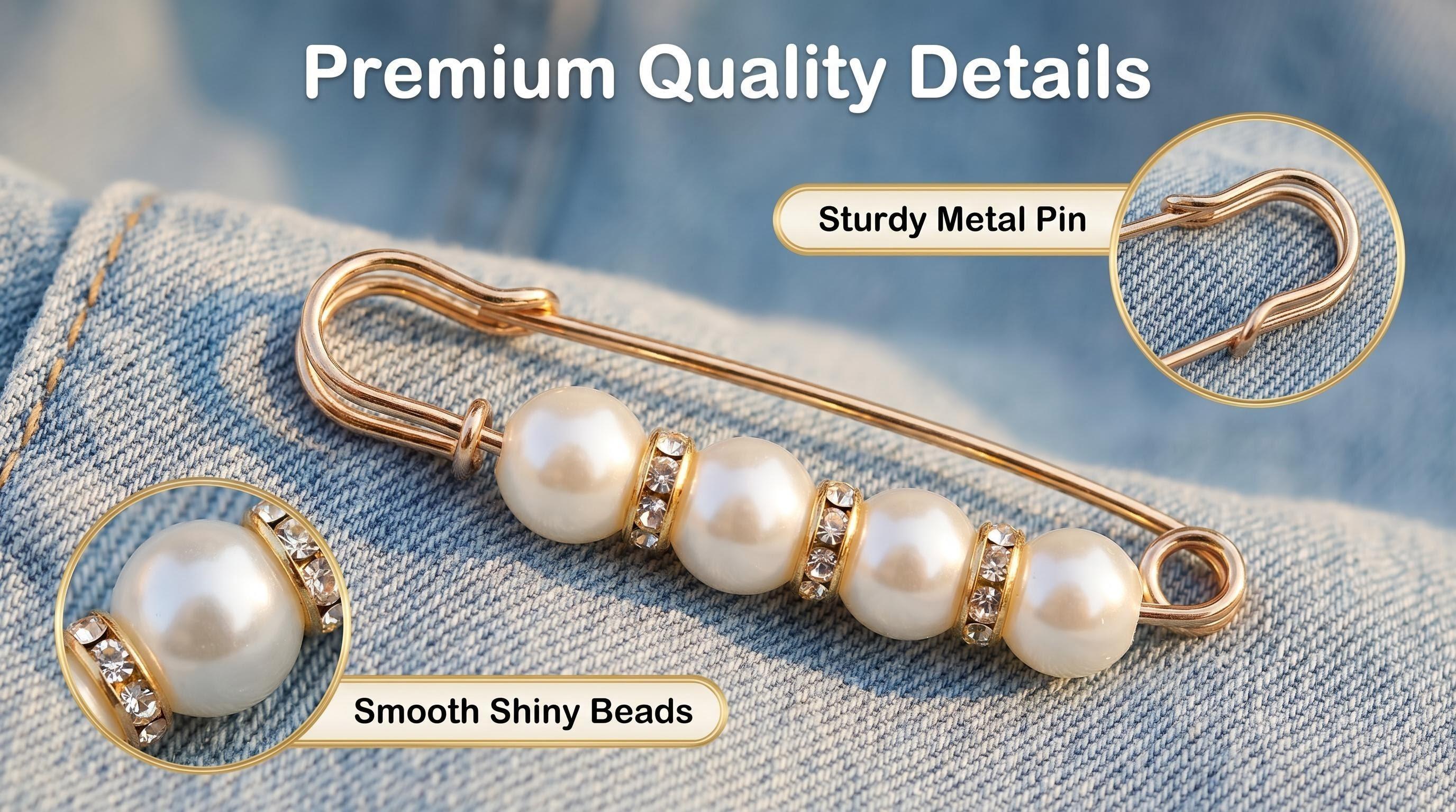 16 Counts Pearl Brooch Pins, No Sewing Fasteners for Sweater Shawl Cardigan Collar, Faux Pearl Clothing Dresses Decoration Pant Tightener for Women, Mixed Style Assortment