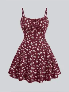 Women's Floral Print Knitted Bodycon Spaghetti Strap Skater Dress, featuring an elegant, simple, and versatile floral pattern. Perfect for sweet vacations, dates, beach outings, and concerts, this dress exudes a sexy bohemian vibe ideal for summer getaway