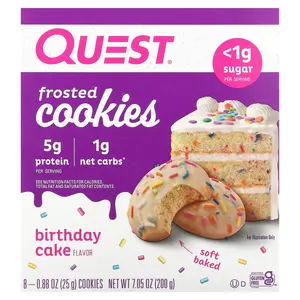 Quest Nutrition Frosted Cookies, Birthday Cake, 8 Cookies, 0.88 oz (25 g) Each Quest Nutrition Frosted Cookies, Birthday Cake, 8 Cookies, 0.88 oz (25 g) Each