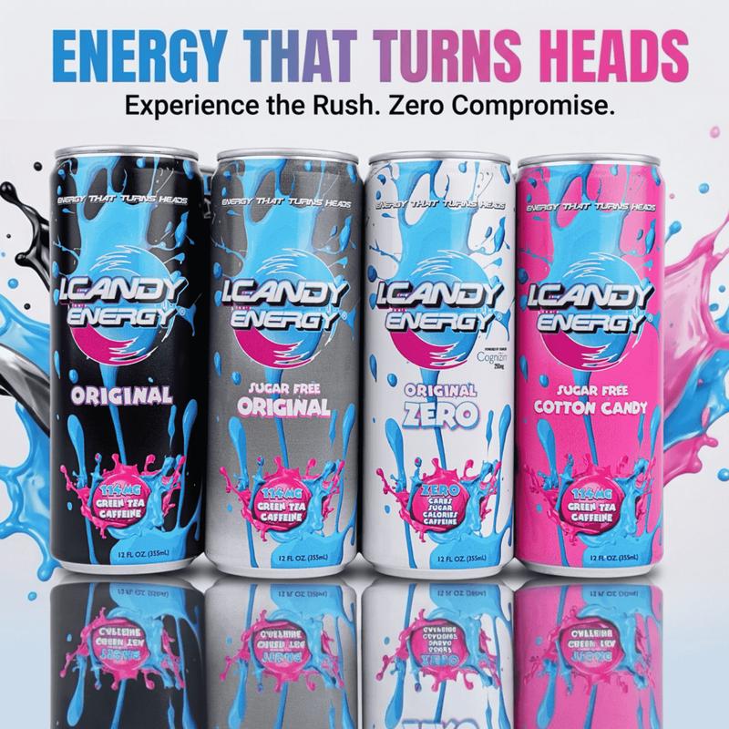 I.CANDY Energy Drink Sugar Free Cotton Candy Flavor Caffeine Infused 4-Pack 12 Fl Oz Perfect for Hustle Grind & Party Natural Caffeine from Green Tea Beverage