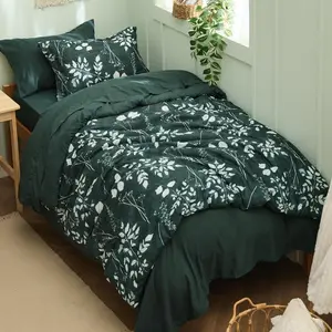 Forest Green Twin XL Comforter - 5 Floral Sets Twin XL a Bag with Botanical Flowers Comforter,, Pillowcase  Sham