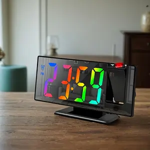 USB Powered Digital Projection Feature Alarm Clock with Multicolor LED Display, Adjustable Brightness, Bedroom and Office Use, No Battery Included