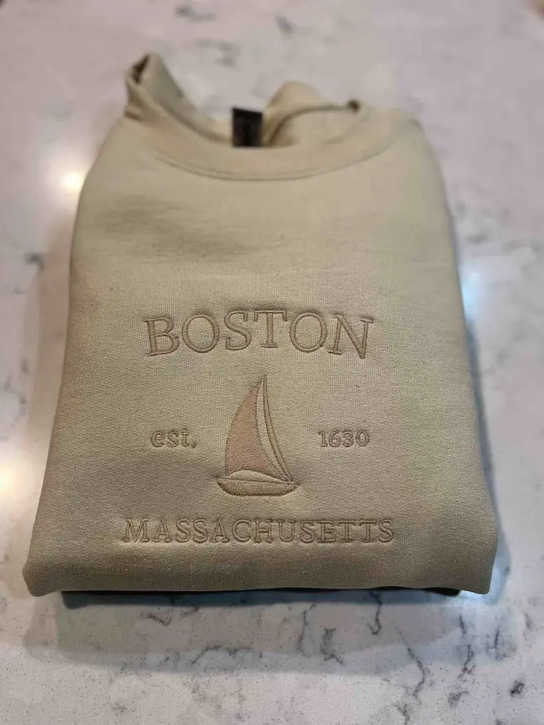 Embroidered Boston Massachusetts Crewneck Sweatshirt, City Crewneck Sweatshirt