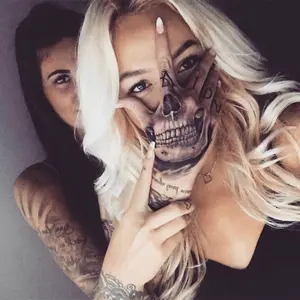 BAGHPBM 1 Sheet Hand Tattoo Sticker, Grimace Skull Pattern, Waterproof Long Lasting Black Temporary Tattoo For Adults