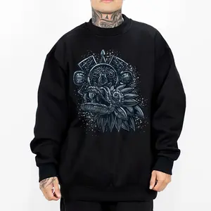 Aztec Art Cool Chicano Clothing, Mexican Clothes, Oversized Graphic Tee for Men & Women Medium Heavy Polyester Sweatshirt Loose Fit Casual Streetwear MX2