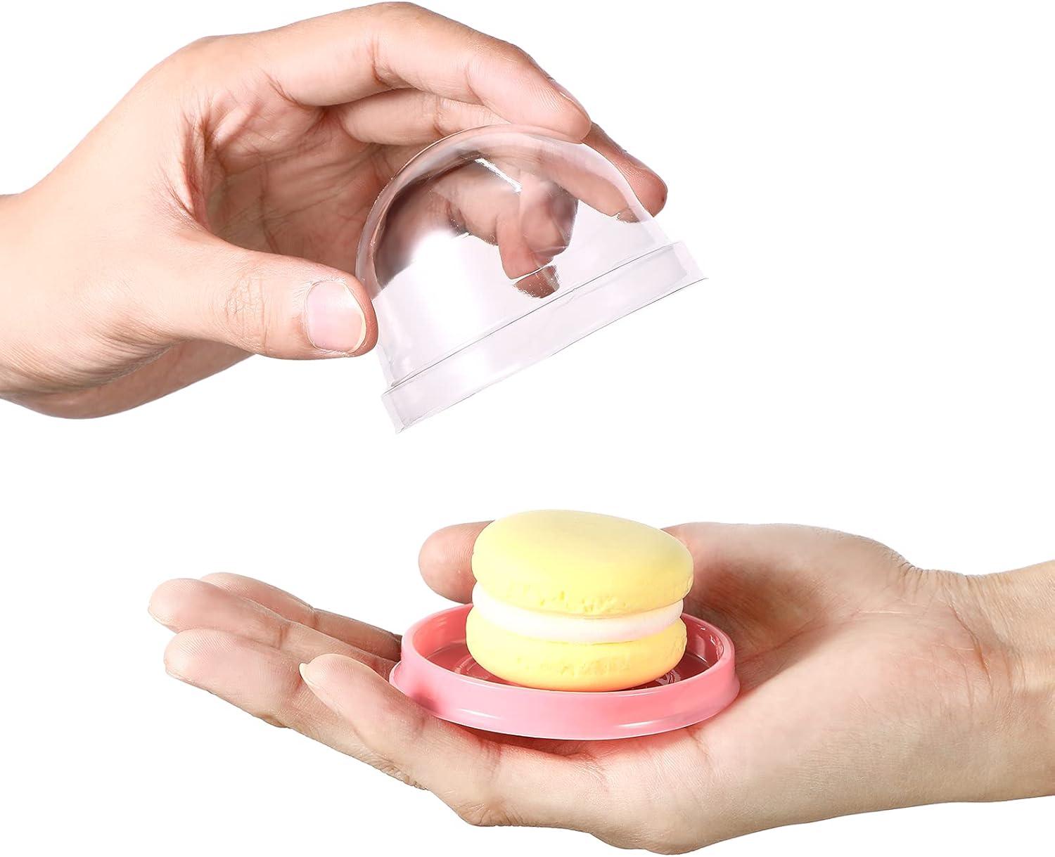 50 Pcs Clear Plastic Mini Cupcake Container, Mini Cupcake Box Muffin Dome Muffin Single Container Box for Wedding Birthday Cheese Pastry Dessert Cake (Pink)