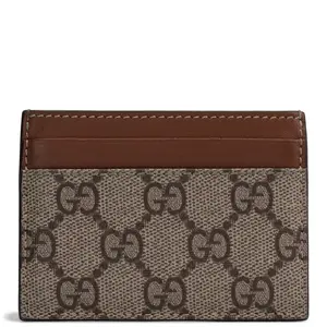 Pre-owned GUCCI Coated Canvas Small Leather Goods GG Supreme Card Holder Beige & Ebony