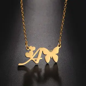 18k gold plated necklace with butterfly pendant and 26 letters from A-z, collarbone necklace for women, daily accessory and gift