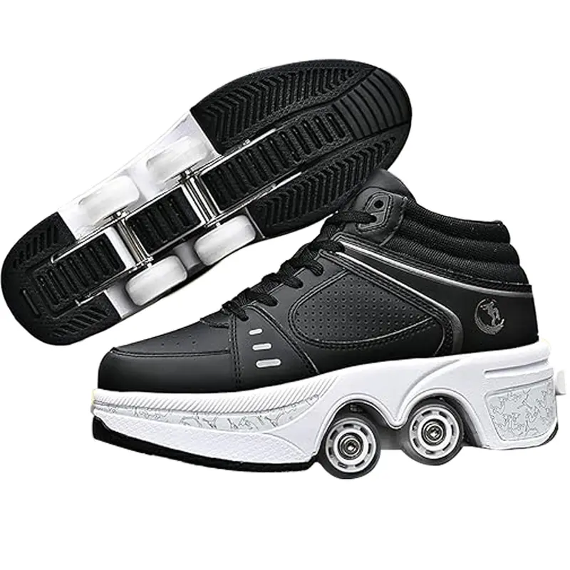 Yousulun Roller Skate Shoes - Retractable 2-in-1 Skate Sneakers with Breathable PU Leather Upper, Adjustable Lace Fit, Dual-Row Deformed Design, PU Wheels & Steel Frame, Casual Sports & Daily Use, Unisex