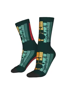 1pc Vintage Drummer Drumset Men's Socks Novelty Crew Sock Pattern Printed Casual Stylish Socks