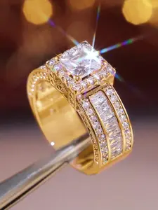 Women Ring, Elegant Silver Tone Stone Square-Cut Wedding Ring For Women, Glamorous Engagement Jewelry, Daily Wear, Party, Birthday Gift, Valentine Day, Christmas Party, Mother's Day