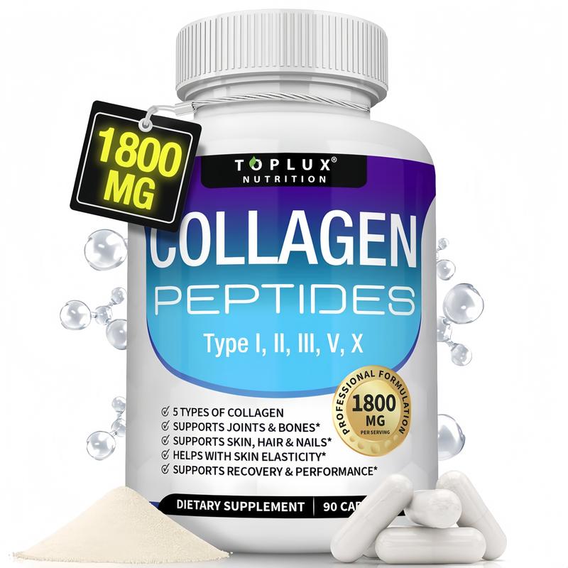 Nutrition Collagen Peptides 1800mg 5 Types Complex 90 Capsules US Made for Health Beauty & Fitness