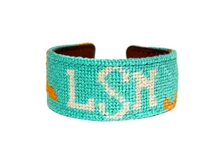 Needlepoint Monogram Cuff Bracelet - 1" Teal Starfish