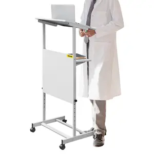【Father's Day】VEVOR Standing Lectern, Height Adjustment Portable Pulpit, 4 Rolling Casters Lectern Podium Stand, Lower Storage Shelf floor Lectern Podium, White Lecterns & Podiums for Classroom, Concert, Church