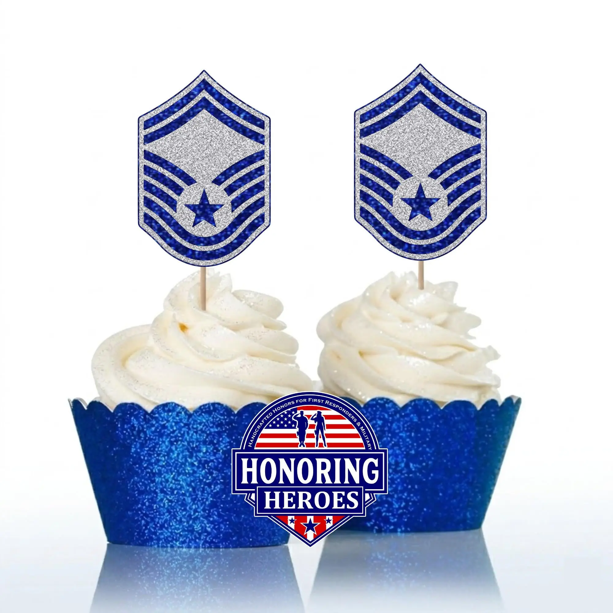 SMSgt - Senior Master Sergeant Cupcake Toppers - USAF E-8 Rank Promotion Decor - No-Shed Glitter - Officially Licensed