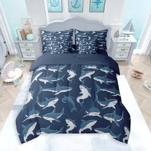 Shark Comforter Set with Sheets for Kids Boys Girls Ocean Sea Shark Lover Gifts 7 Pieces Bedding Set Underwater Animal Bed in a Bag Ocean Blue Room Decor Nautical Marine Soft Microfiber