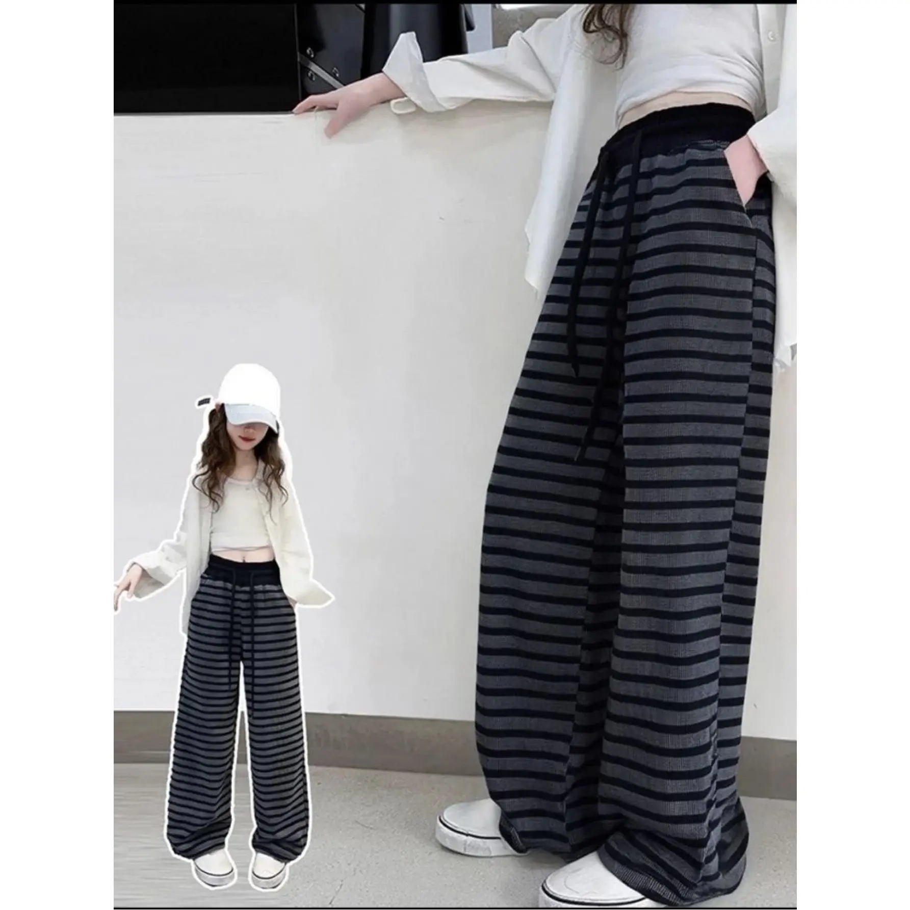 Girls' striped long pants 2025 new spring and autumn loose-fitting stylish Korean version children's long pants student pants spring and autumn trendy style