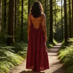 Women's Solid Color Cami Lounge Dress, Elegant Sleeveless Long Dress for Summer, Ladies Sleepwear for Indoor Wear