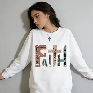 Women's Loose Casual Long Sleeved Pullover Hoodie Retro Faith Style "FAITH" Collage Print City Stroll Spring and Autumn Girls' Fashionable Trendy Styling Versatile Outdoor Items