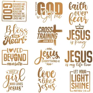 Jesus God Themed Iron-on Heat Transfer Sticker, 12pcs/set Letter Design Heat Press Decal, Faith Heat Transfer for DIY Clothing T-shirt Mask Jeans Backpack