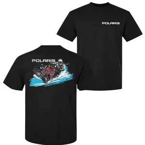 Polaris Snowmobile Action Graphic T-Shirt – Bold Rider and Snow Design, Black Casual Tee for Snowmobile Enthusiasts