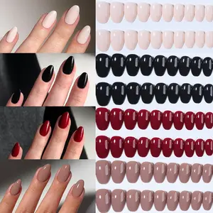 96pcs Box Short Oval Nail Tips, Glossy Acrylic Nails, Medium Length, Simple Design for Women Girls Daily Use