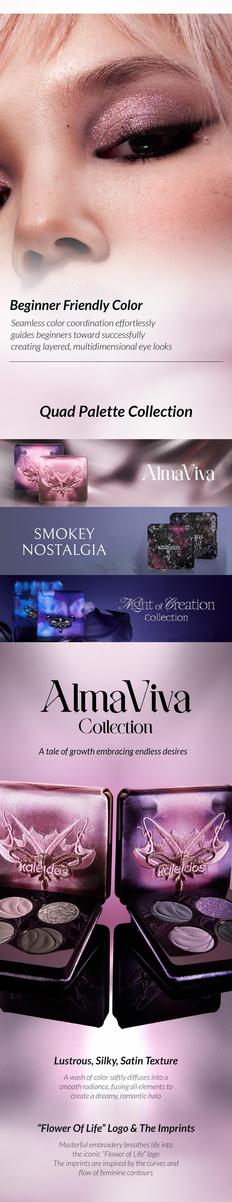 Kaleidos Quad Palette | Smokey Look, Highly-Pigmented, Silky Mattes & Unparalleled Shimmers, Rave Makeup, Festival Makeup, Cosmetic Gift