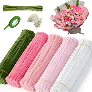 541pcs Flower pipe cleaners kit,diy flower decor,chenille flowers,pink color,thick pipe cleaner,plush DIY pipe cleaner craft pack, school project
