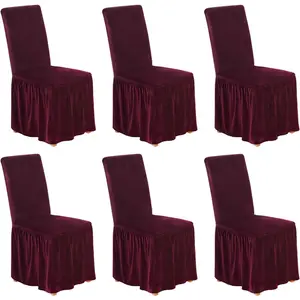 Spandex Chair Covers for Dining Chairs Covers Set of 6 Removable Dining Room Chair Covers with Skirt Parson Chair Slipcovers Washable Chair Protector for Wedding(Wine Red)