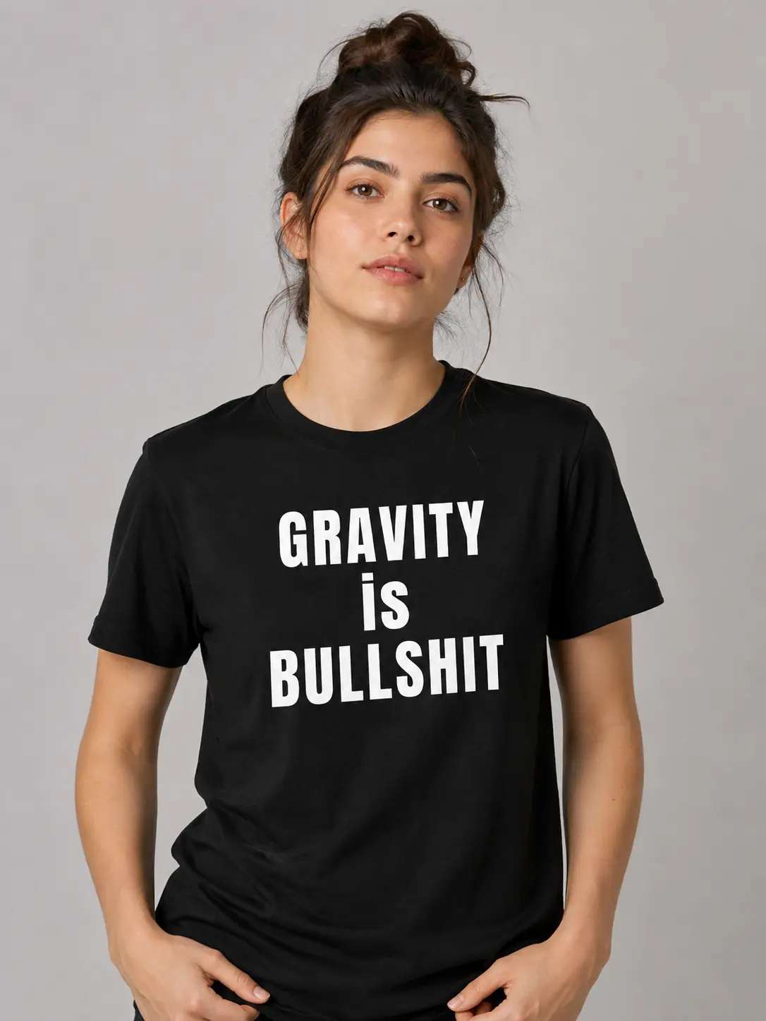 Unisex Oversized Short-Sleeve Black T-Shirt - Gravity Is Bullshit Letter Print, Harajuku Streetwear, Absurd Humor Graphic Clothes, Casual Trendy Menswear Top, Shortsleeve