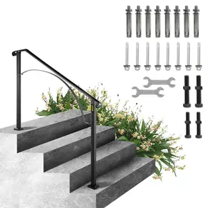 VEVOR Handrails for Outdoor Steps,  Fit 3 or 4 Steps Outdoor Stair Railing, Arch#3 Wrought Iron Handrail, Flexible Porch Railing, Black Transitional Handrails for Concrete Steps or Wooden Stairs