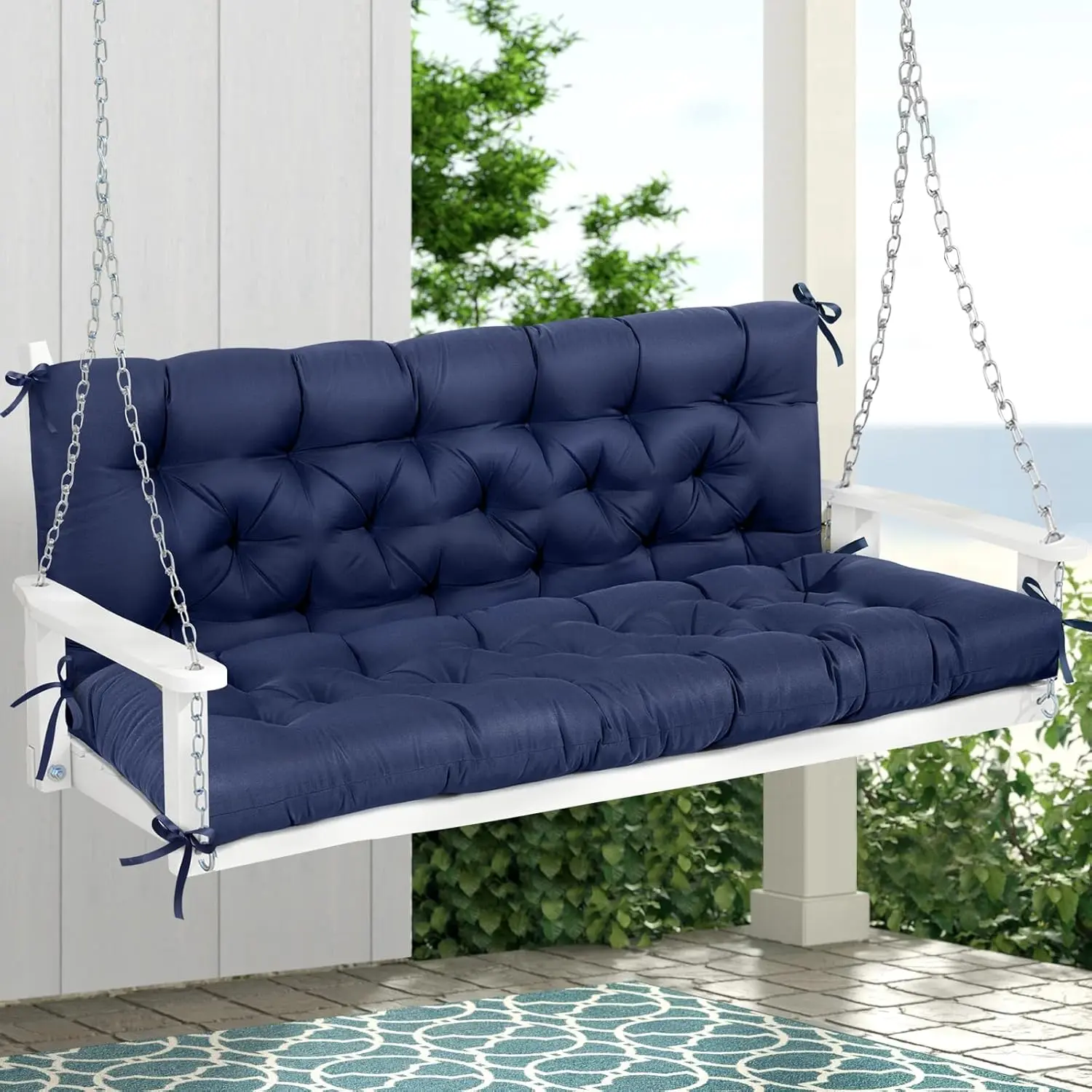 Porch Swing Cushions, Memory Foam Swing Cushion for Outdoor Furniture, Patio 2-3 Seater Cushion Replacement with Headrest for Swing Chair, 60x40 Inch (Blue)