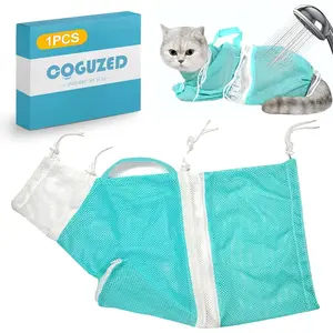 CoguZed 1-Piece Adjustable Anti-Scratch Mesh Cat Bathing Bag – Air-Ventilated Comfortable & Secure Design for Bathing, Grooming & Nail Trimming (Soft Mesh Padding, Non-Slip Base)(Costume Sets)