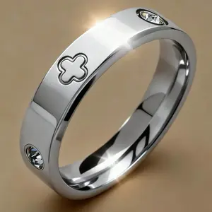 Women's 3-Piece Silver Stackable Ring Set - 304 Stainless Steel 4-Leaf Clover, Sparkling Paved Costume Jewelry Rings