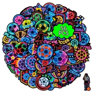 56PCS Soccer Stickers, Cool Neon Football Vinyl Waterproof Stickers for Scrapbook Water Bottles, Luggage, Teaching Incentives, Soccer Team Gifts for Kids, Teens and Adults, Vinyl Decal Sticker