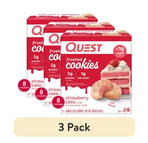 Quest Protein Cookie 3 Pack - Strawberry Cake Frosted Cookie Soft Baked Fruit Flavored with Sweet Coating, 5g Protein, Less than 1g Net Carbs per Serving