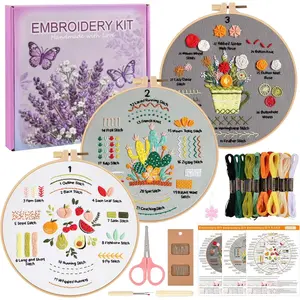 Embroidery Kit for Adult Beginners, 3 Pack Embroidery Stitches Practice Kit to Learn 31 Stitches, with Step-by-Step Instructions & Videos, Tools, DIY Needlework Craft  for Craft Lovers Women