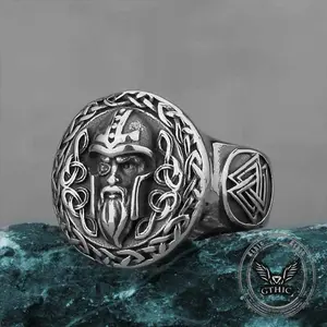 GTHIC Viking Celtic Knot Odin Head Stainless Steel Ring Unique Punk Unisex Accessory for Daily Use
