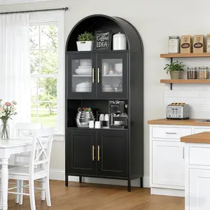 VEXPOR 73" Tall Arched Metal Kitchen Pantry Cabinet with Doors - Black Indoor Furniture for Kitchen & Dining Room, Assembly Required, Mother's Day Gift