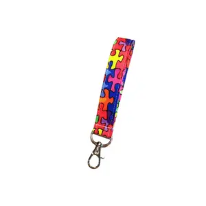 Key Fob Wristlet - Puzzle Pieces - Autism Awareness - Handmade