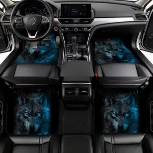 4pc Cool Wolf Totem Car Floor Mats, Durable Polyester Fiber, Fits Various Trucks and Suvs, Ideal Gift, Fun Design, Anti-Slip, Holiday Gifts