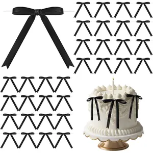 50 count Twist Tie Bows for Cake 3x4.3 Inch Satin Ribbon Bows for  Wrapping  Bags Craft DIY Wedding  Shower Birthday Party(Black)