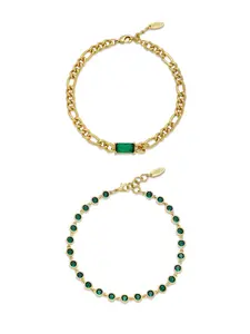 Ettika Bejeweled Emerald Anklet Set with Green Stones and Gold Chain